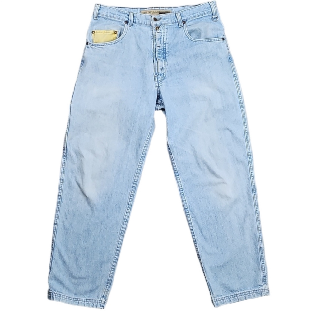 Vintage 90s Levi's Silver Tab 549 Baggy Fit Light Wash Yellow Contrast Trim Jean